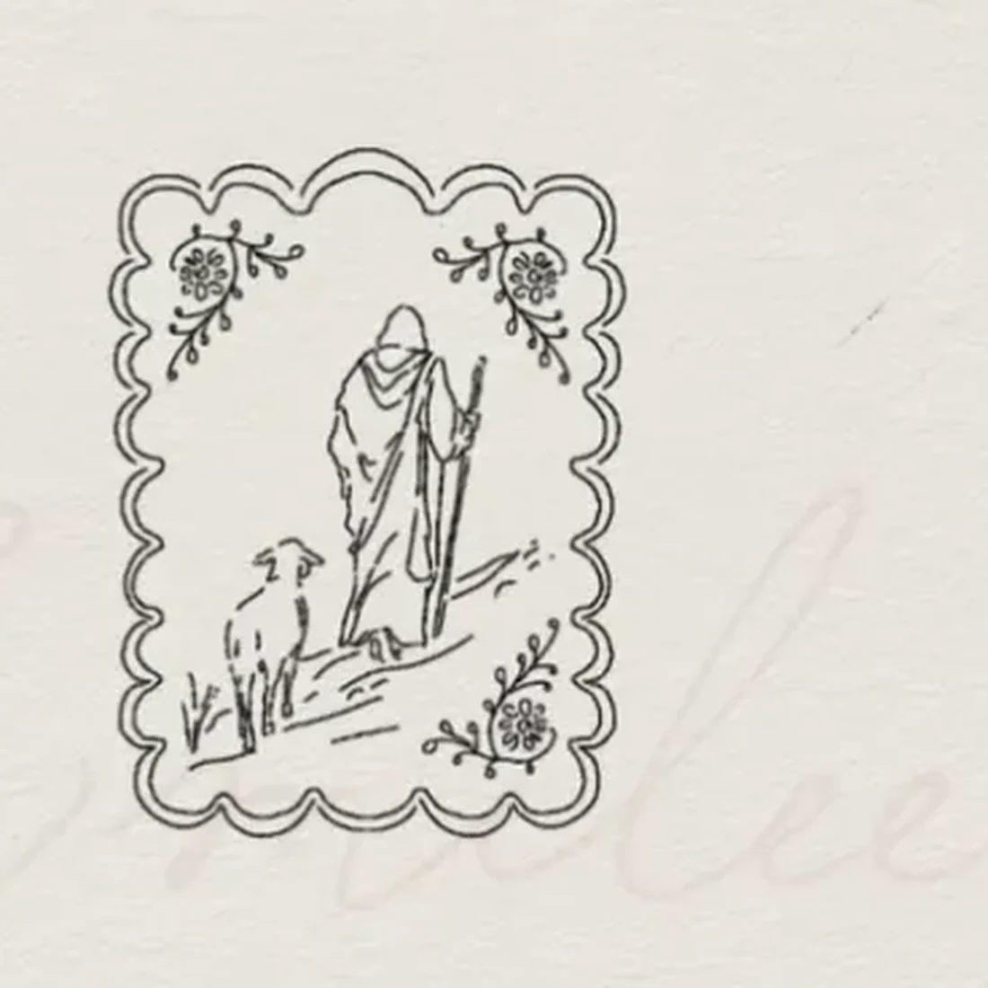 Good Shepherd — shepherd and sheep in a scalloped frame